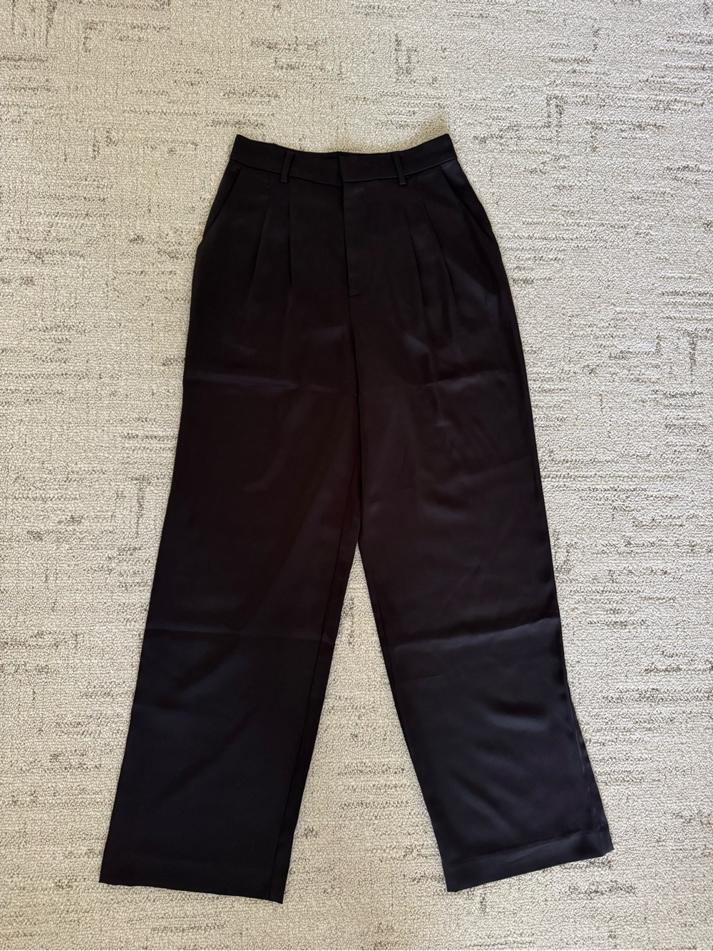 Wayf Black Silk Wide-Leg Pleated Trousers
